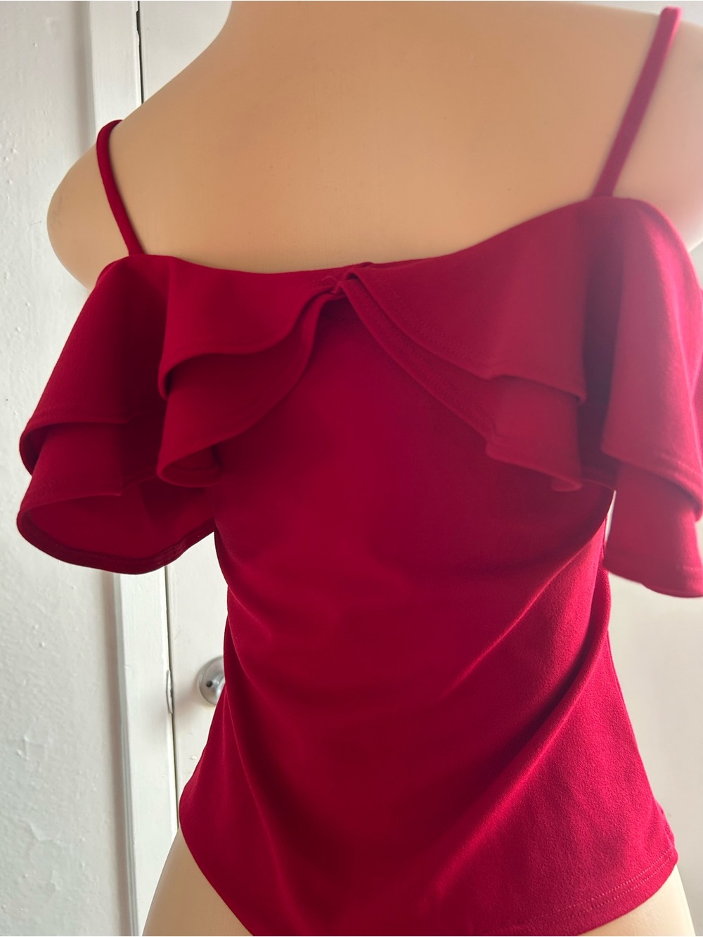 Off-Shoulder Ruffled Red Women’s Dress - Picture 2 of 2